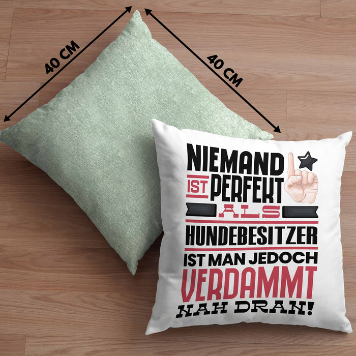 Hundebesitzer Geschenk Kissen mit Füllung 40x40 Lustige Geschenkidee für Hundebesitzer Geburtstag Niemand Ist Perfekt Aber Als Hundebesitzer Ist Man Nah Dran (Grau) Grün Trendation