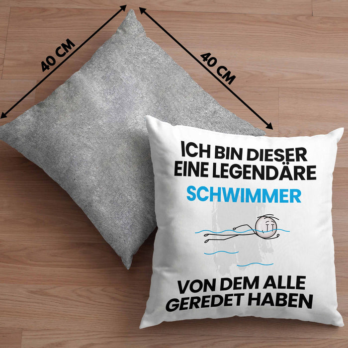 Schwimmer Geschenk Kissen mit Füllung 40x40 Lustige Geschenkidee Geburtstag für Schwimmer Ich Bin Dieser Legendäre Schwimmer Von Dem Alle Geredet Haben (Grau) Grau Trendation