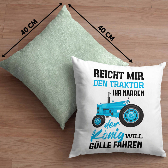 Landwirt Spruch Geschenk Kissen mit Füllung 40x40 Landwirtschaft Geschenke für Männer Traktor Spruch Gülle Fahren (Grau) Grün Trendation