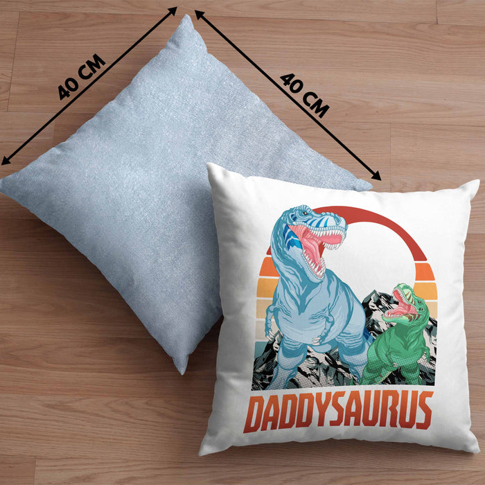 Daddysaurus Kissen mit Füllung 40x40 Geschenk für Vater zum Geburtstag Weihnachten Vatertag Bester Papa Geschenkidee (Grau) Blau Trendation