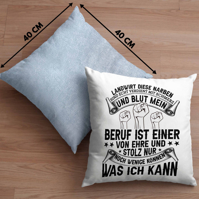 Landwirt Kissen mit Füllung 40x40 Geschenk Diese Narben Sind Echt Geschenkidee Bauer Bauernhof (Grau) Blau Trendation