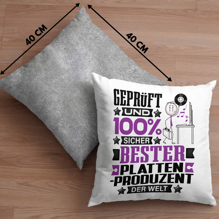 Plattenproduzent Geschenk Lustiger Spruch für Plattenproduzent Geschenkidee Bester Plattenproduzent Der WeltKissen mit Füllung 40x40 (Grau) Grau Trendation