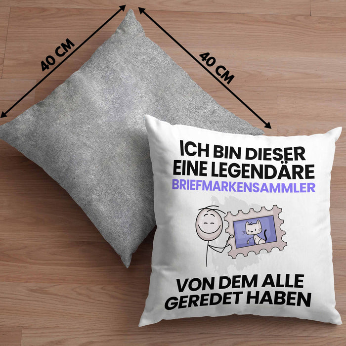 Briefmarkensammler Geschenk Kissen mit Füllung 40x40 Lustige Geschenkidee Geburtstag für Briefmarkensammler Ich Bin Dieser Legendäre Briefmarkensammler Von Dem Alle Geredet Haben (Grau) Grau Trendation