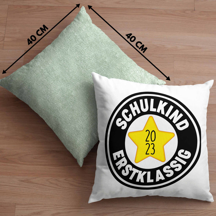 Schulkind Erstklassig Einschulung Junge Mädchen Geschenk Schultüte Füllung Kissen mit Füllung 40x40 Schulstart 1. Schultag Schuleinführung Schulanfang Geschenkidee Schulkind 2024 (Grau) Grün Trendation