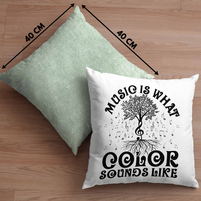 Music Is What Color Sounds Like Kissen mit Füllung 40x40 Geschenk Musiker Geschenkidee Band Bandmitglied Klavier Gitarre Piano (Grau) Grün Trendation