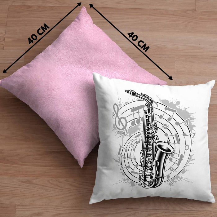 Saxophon Musik Noten Jazz Musikinstrument Saxophon-Spieler Kissen mit Füllung 40x40 (Grau) Rosa Trendation