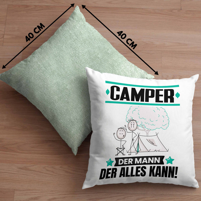 Camper Kissen mit Füllung 40x40 Geschenk für Camper Der Mann Der Alles Kann Geschenkidee zum Geburtstag (Grau) Grün Trendation