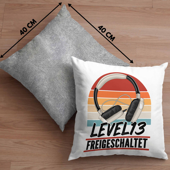 13. Geburtstag Kissen mit Füllung 40x40 Jungs Gaming Official Teenager 13er Geburtstag Geschenkidee Level 13 Freigeschaltet (Grau) Grau Trendation