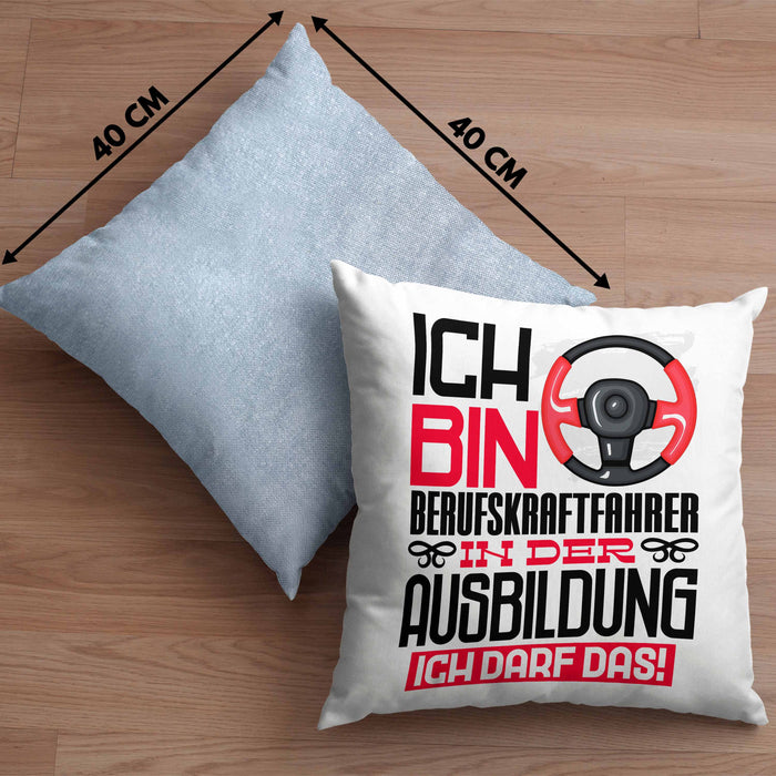 Berufskraftfahrer Ausbildung Kissen mit Füllung 40x40 Geschenk Ich Bin Berufskraftfahrer In Der Ausbildung Ich Darf Das Geschenkidee Spruch (Grau) Blau Trendation