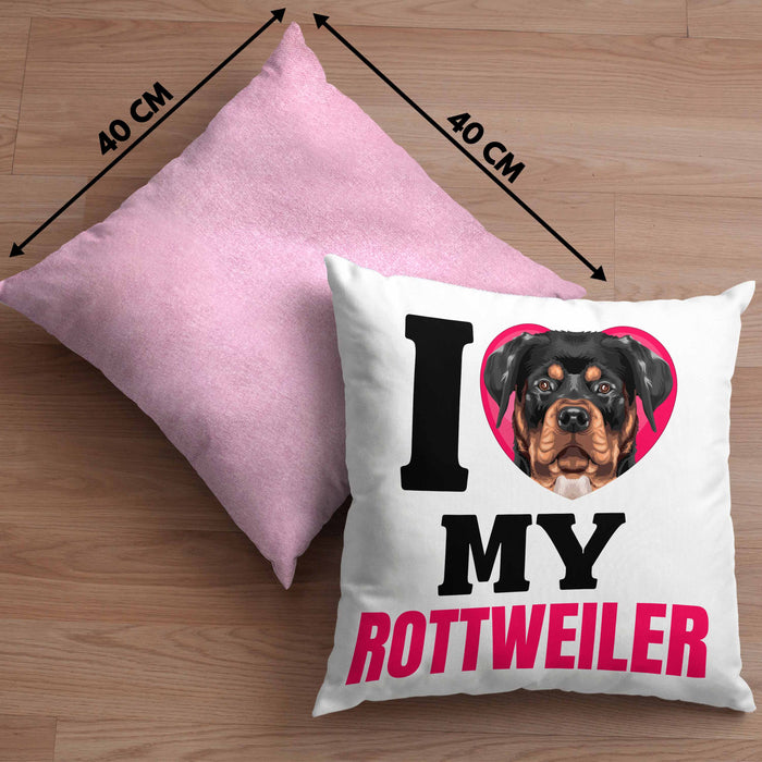 Rottweiler Besitzerin Kissen mit Füllung 40x40 Geschenk Lustiger Spruch Geschenkidee I Love My Rottweiler (Grau) Rosa Trendation