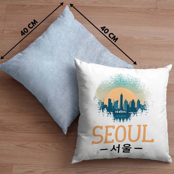 Seoul Kissen mit Füllung 40x40 Geschenk Südkorea South Korea Kpop (Grau) Blau Trendation