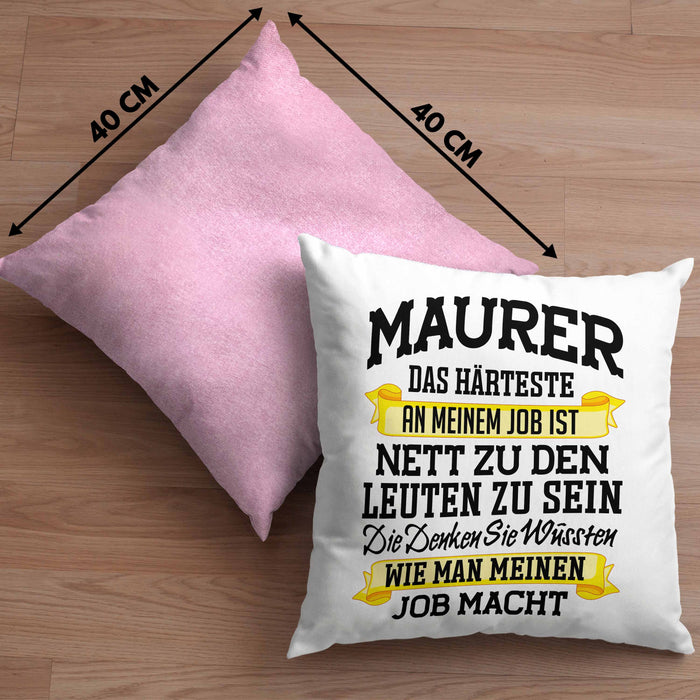 Maurer Kissen mit Füllung 40x40 Geschenk Mit Spruch Geschenkidee Lustig Männer Job Machen (Grau) Rosa Trendation