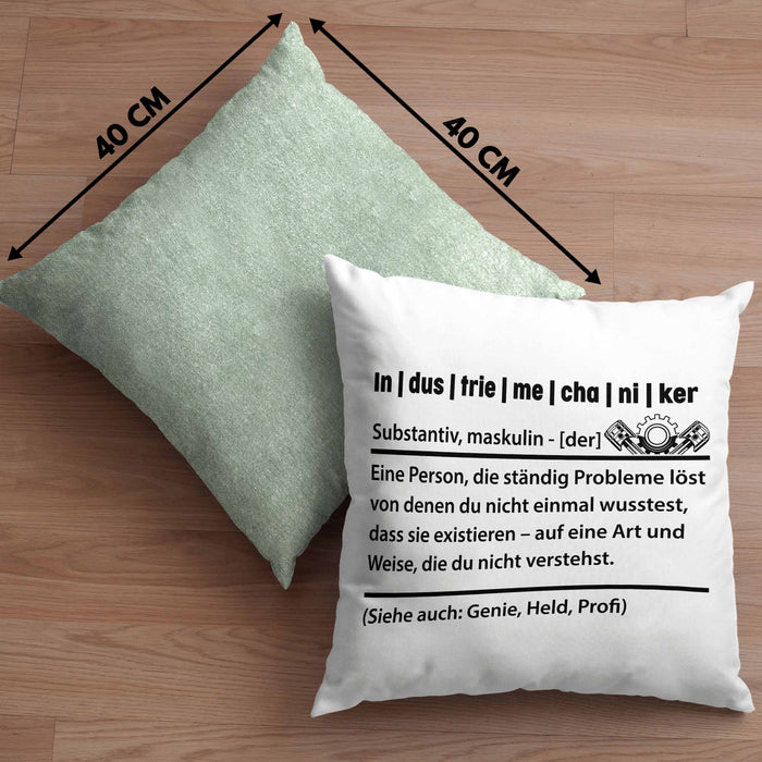 Industriemechaniker Geschenk Kissen mit Füllung 40x40 Spruch Männer Definition Lustige Geschenkidee für Industriemechaniker (Grau) Grün Trendation