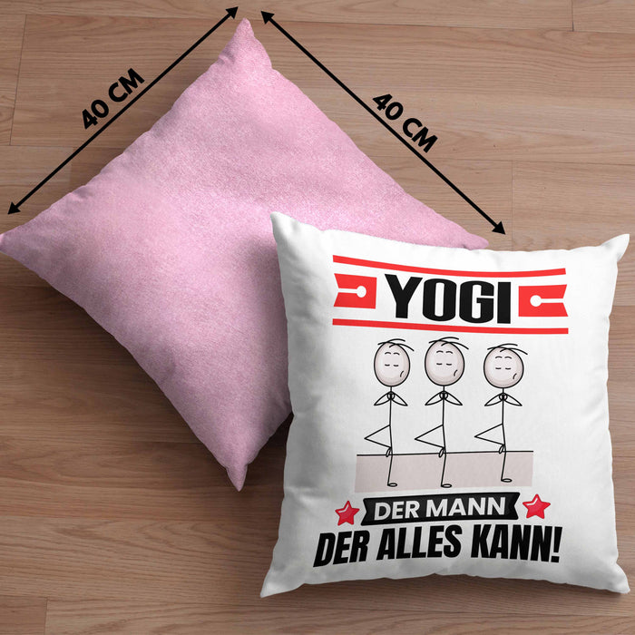 Yogi Kissen mit Füllung 40x40 Geschenk für Yogi Der Mann Der Alles Kann Geschenkidee zum Geburtstag (Grau) Rosa Trendation