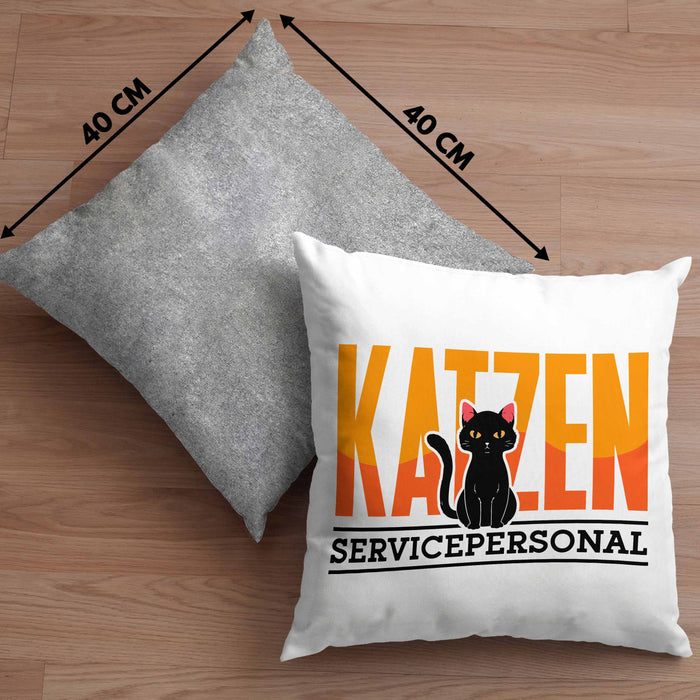 Katzen Servicepersonal Kissen mit Füllung 40x40 Geschenkidee Lustig Spruch Katzenbesitzer KatzenMama (Grau) Grau Trendation