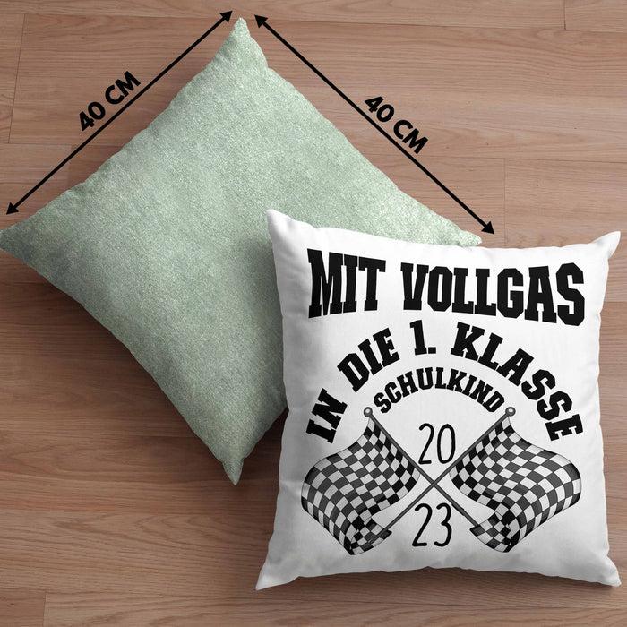 Einschulung Junge Geschenk für Schultüte Füllung Kissen mit Füllung 40x40 Schulstart 1. Schultag Schuleinführung Schulanfang Geschenkidee Schulkind 2024 (Grau) Grün Trendation