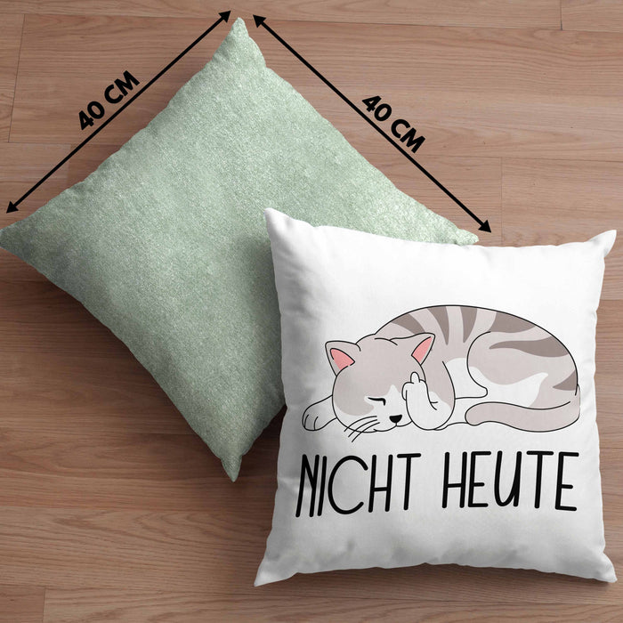 Katze Mittelfinger Kissen mit Füllung 40x40 Geschenk Muffel Nicht Heute Kollegin Frauen (Grau) Grün Trendation