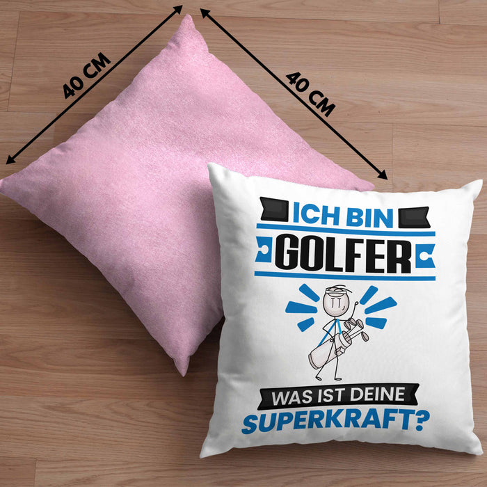 Golfer Kissen mit Füllung 40x40 Geschenk für Golfer Geburtstag Lustiger Spruch Was Ist Deine Superkraft (Grau) Rosa Trendation