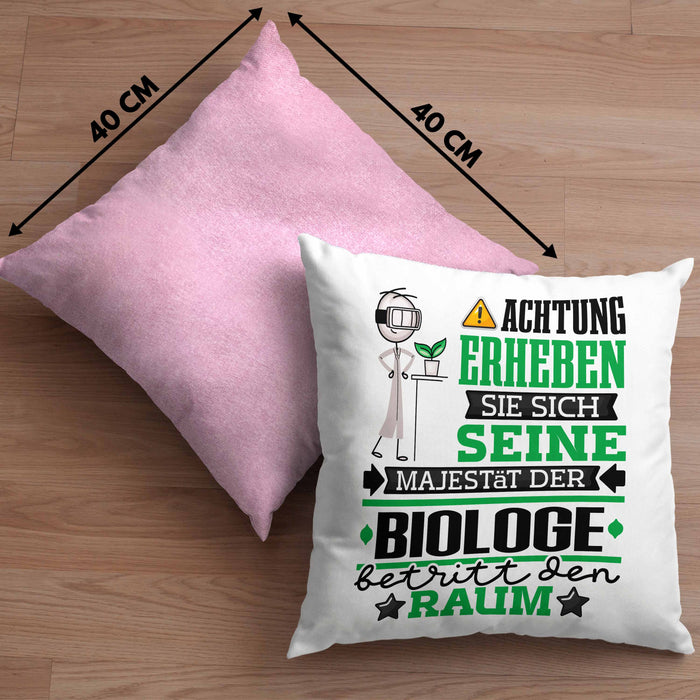 Biologe Geschenk Kissen mit Füllung 40x40 Lustiger Spruch Erheben Sie Sich Der Biologe Betritt den Raum (Grau) Rosa Trendation