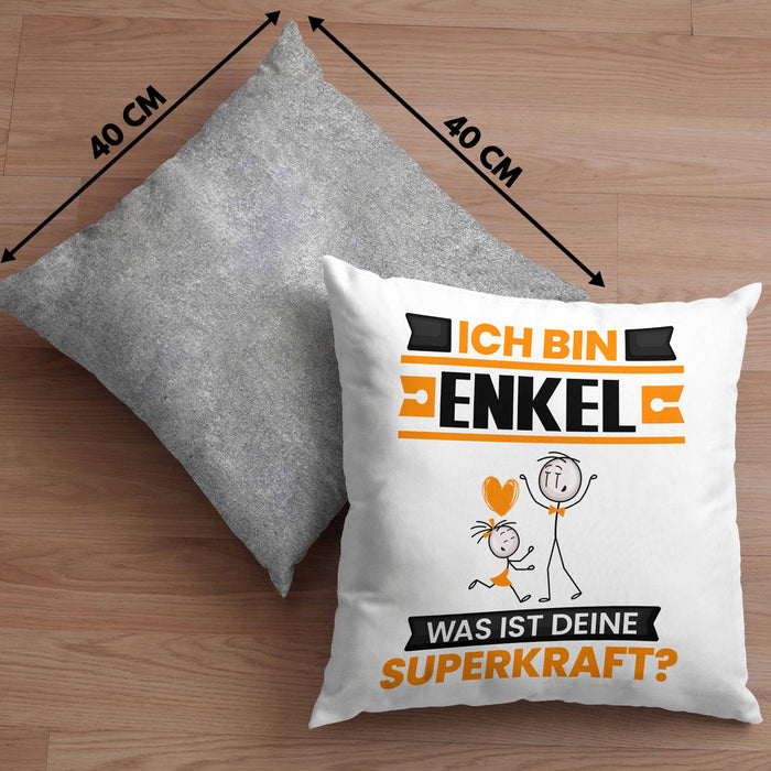 Enkel Kissen mit Füllung 40x40 Geschenk für Enkel Geburtstag Lustiger Spruch Was Ist Deine Superkraft (Grau) Grau Trendation
