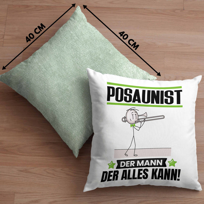 Posaunist Kissen mit Füllung 40x40 Geschenk für Posaunist Der Mann Der Alles Kann Geschenkidee zum Geburtstag (Grau) Grün Trendation