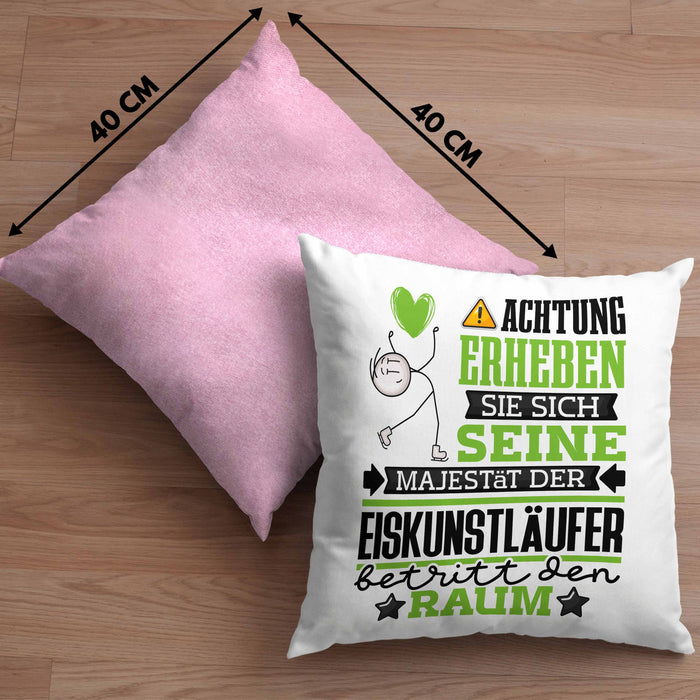 Eiskunstläufer Geschenk Kissen mit Füllung 40x40 Lustiger Spruch Erheben Sie Sich Der Eiskunstläufer Betritt den Raum (Grau) Rosa Trendation
