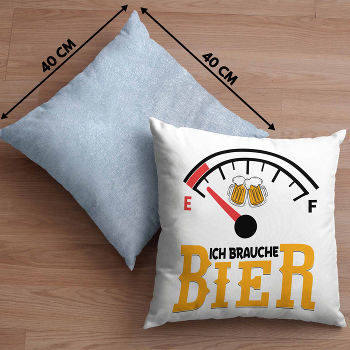Kissen mit Füllung 40x40 Ich Brauche Bier Lustiges Biertrinker Party Geschenk (Grau) Blau Trendation