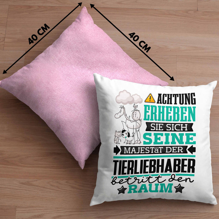 Tierwohlhaber Geschenk Kissen mit Füllung 40x40 Lustiger Spruch Erheben Sie Sich Der Tierwohlhaber Betritt den Raum (Grau) Rosa Trendation