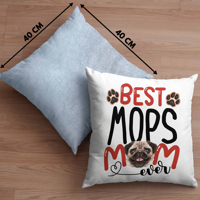 Mops Mom Besitzerin Kissen mit Füllung 40x40 Geschenk Lustiger Spruch Geschenkidee Besitzerin Mops Mama (Grau) Blau Trendation