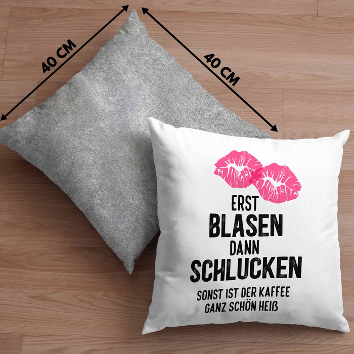 Lustige Kissen mit Füllung 40x40 Versauter Humor 18+ Geschenk Erst Blasen Dann Schlucken Erwachsene (Grau) Grau Trendation