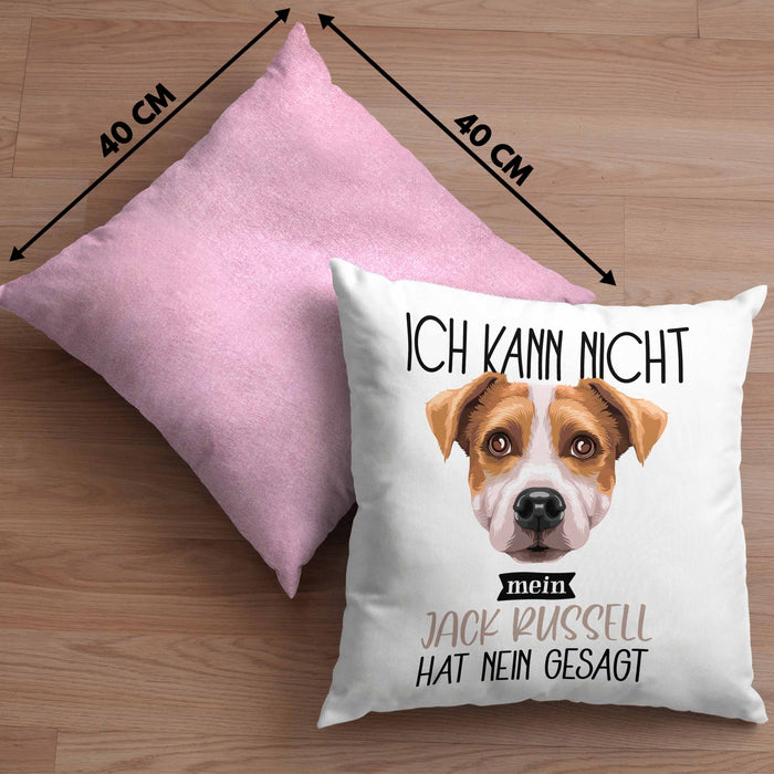 Jack Russell Besitzer Kissen mit Füllung 40x40 Geschenk Lustiger Spruch Geschenkidee Ich Kann Nicht Mein Jack Russell Hat Nein Gesagt (Grau) Rosa Trendation