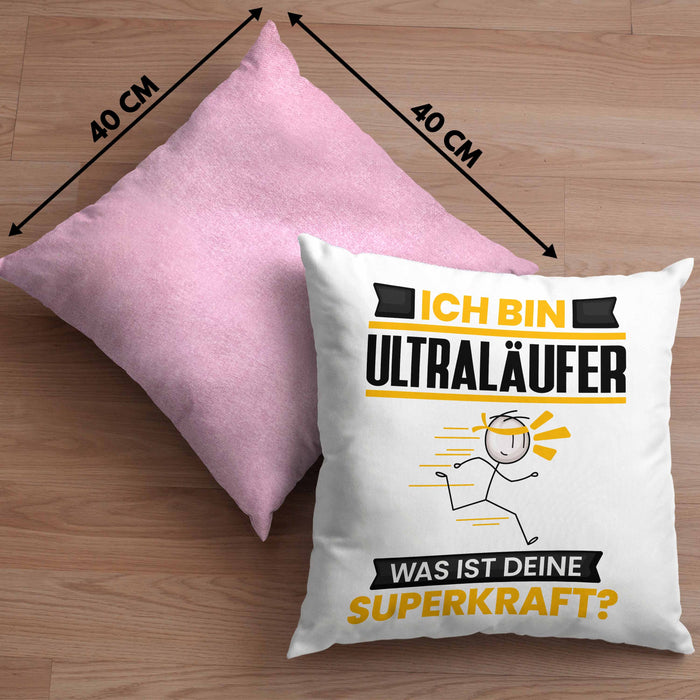 Ultraläufer Kissen mit Füllung 40x40 Geschenk für Ultraläufer Geburtstag Lustiger Spruch Was Ist Deine Superkraft (Grau) Rosa Trendation