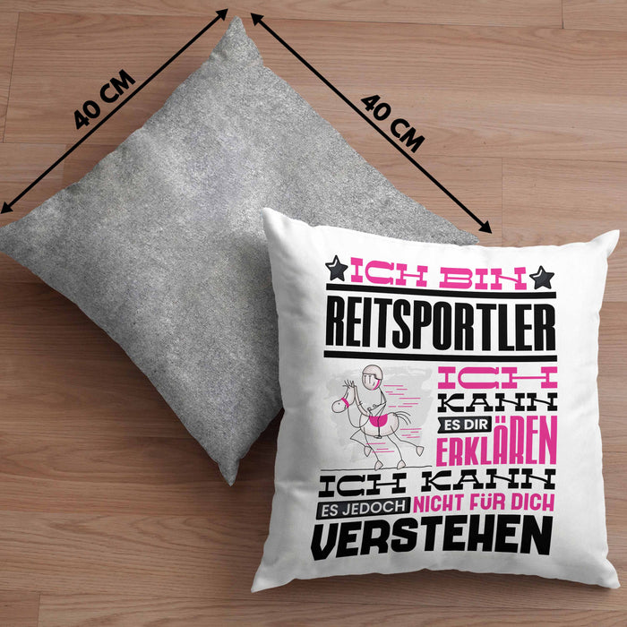 Reitsportler Geschenk Kaffee-Kissen mit Füllung 40x40 Geschenkidee für Reitsportler Ich Bin Reitsportler Ich Kann Es Dir Erklären Jedoch Nicht Für Dich Verstehen Spruch Lustig (Grau) Grau Trendation
