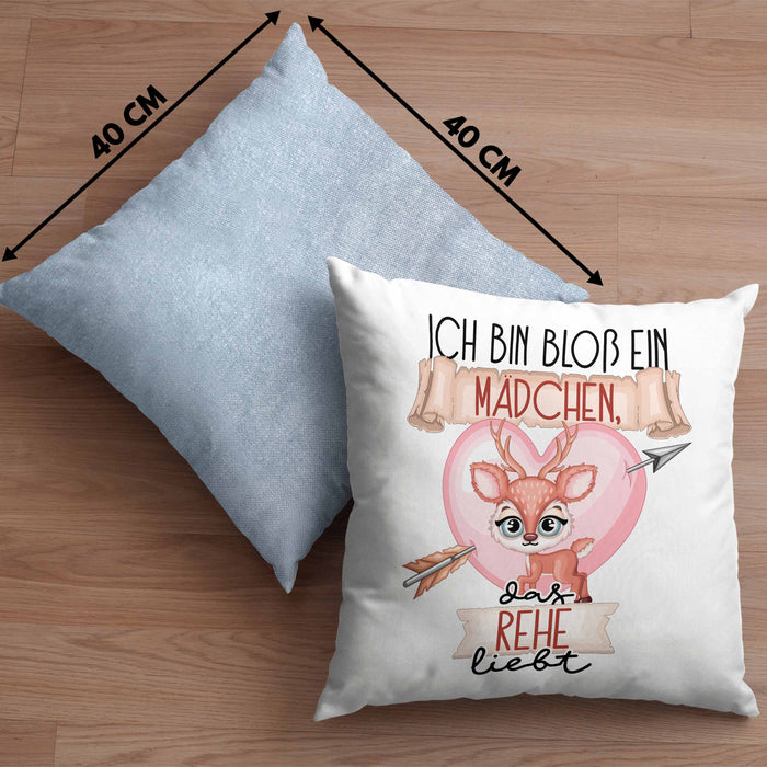 Rehe Kissen mit Füllung 40x40 Geschenk Frauen Ich Bin Bloß Ein Mädchen Das Rehe Liebt Rehliebhaberin Geschenk Spruch Geburtstag (Grau) Blau Trendation