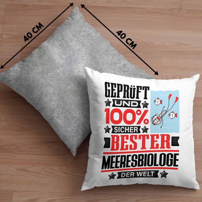 Meeresbiologe Geschenk Lustiger Spruch für Meeresbiologe Geschenkidee Bester Meeresbiologe Der WeltKissen mit Füllung 40x40 (Grau) Grau Trendation
