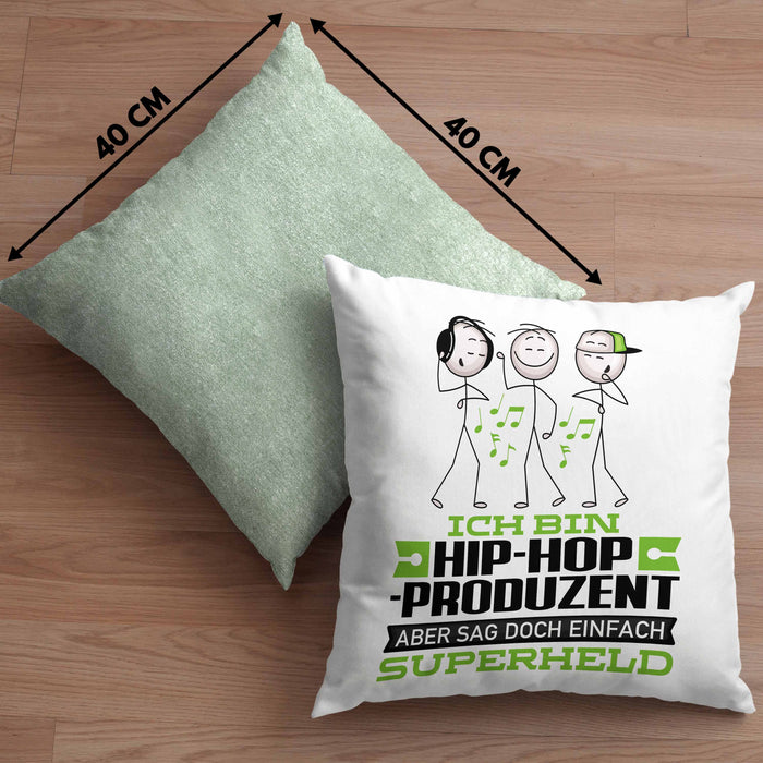 Hip-Hop-Produzent Geschenk Kissen mit Füllung 40x40 Ich Bin Hip-Hop-Produzent Aber Sag Doch Einfach Superheld Lustige Geschenkdiee für Hip-Hop-Produzent (Grau) Grün Trendation