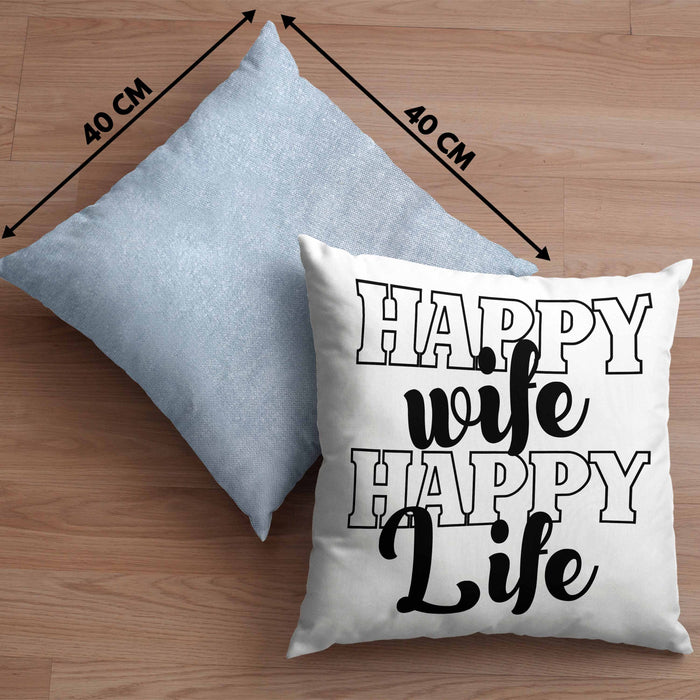 Lustige Kissen mit Füllung 40x40 Geschenk für Ehemann Spruch Happy Wife Happy Life Ehemann Geschenkidee (Grau) Blau Trendation