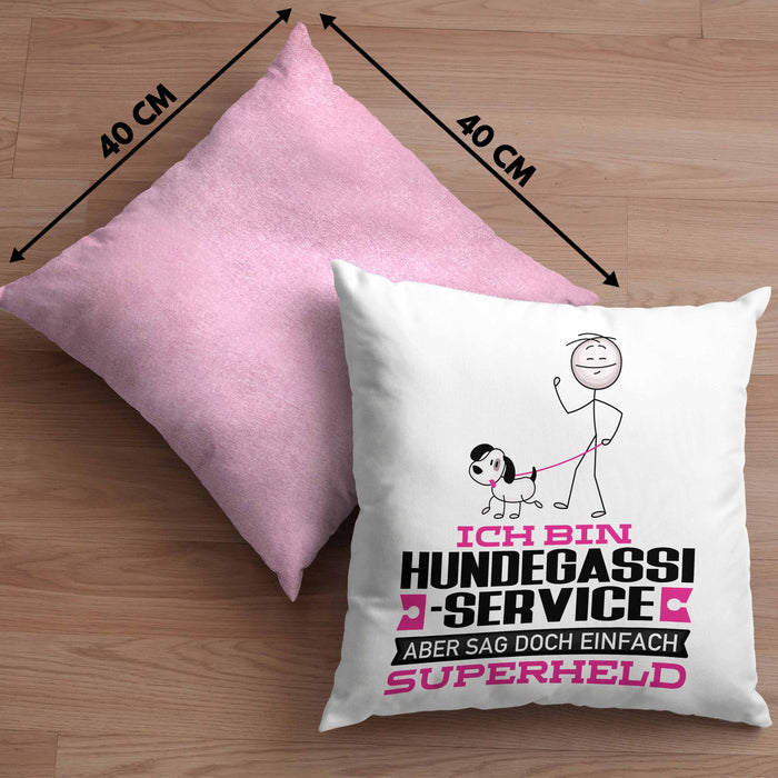 Hundegassi-Service Geschenk Kissen mit Füllung 40x40 Ich Bin Hundegassi-Service Aber Sag Doch Einfach Superheld Lustige Geschenkdiee für Hundegassi-Service (Grau) Rosa Trendation