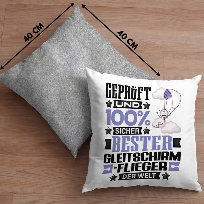 Gleitschirmflieger Geschenk Lustiger Spruch für Gleitschirmflieger Geschenkidee Bester Gleitschirmflieger Der WeltKissen mit Füllung 40x40 (Grau) Grau Trendation