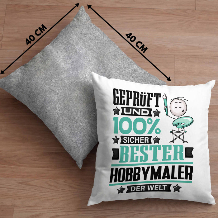 Hobbymaler Geschenk Lustiger Spruch für Hobbymaler Geschenkidee Bester Hobbymaler Der WeltKissen mit Füllung 40x40 (Grau) Grau Trendation