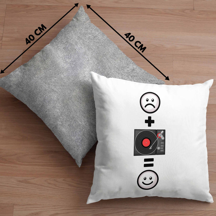 DJ Schallplattenspieler Kissen mit Füllung 40x40 Geschenk für Schallplatten Fans :( + Schallplatte = :) Lustige Geschenkidee Geburtstag (Grau) Grau Trendation