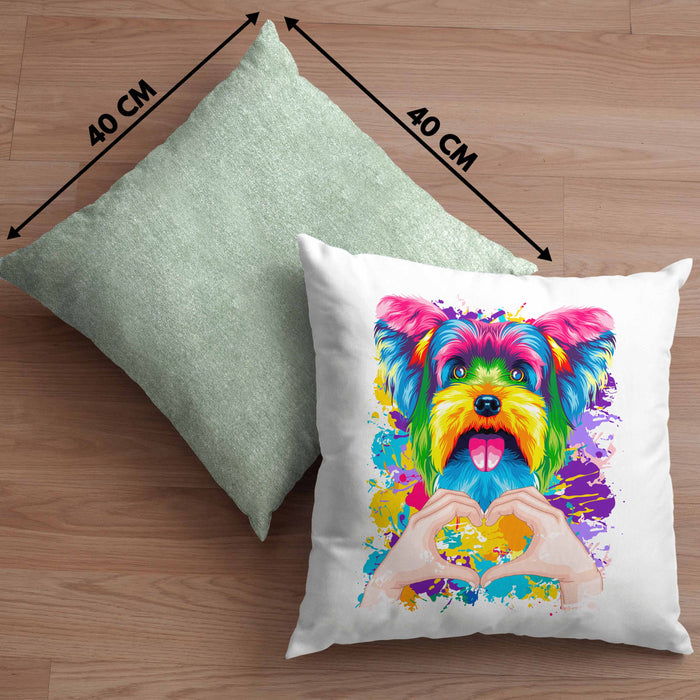 Yorkie Besitzer Farbe Love Kissen mit Füllung 40x40 Geschenk Lustiger Spruch Geschenkidee Yorkie Besitzerin (Grau) Grün Trendation