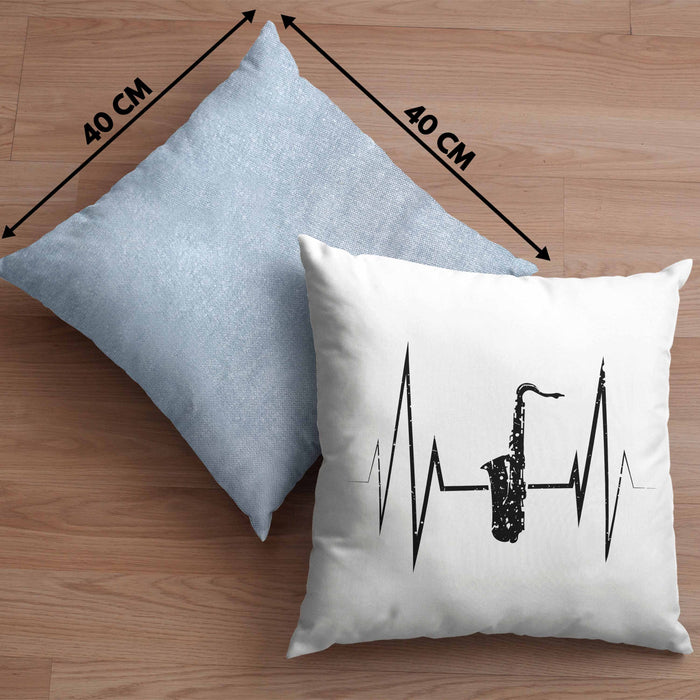 Saxophon Kissen mit Füllung 40x40 Geschenk Herzschlag Saxophonist Kaffee Geschenkidee Lustig (Grau) Blau Trendation