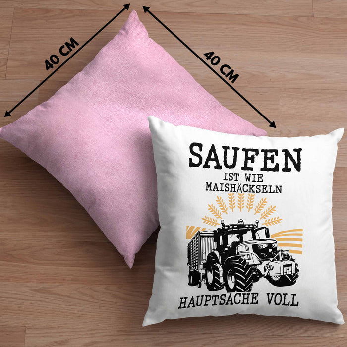 Landwirt Kissen mit Füllung 40x40 Geschenk Mais Häckseln Bauer Landwirtschaft Hauptsache Voll (Grau) Rosa Trendation