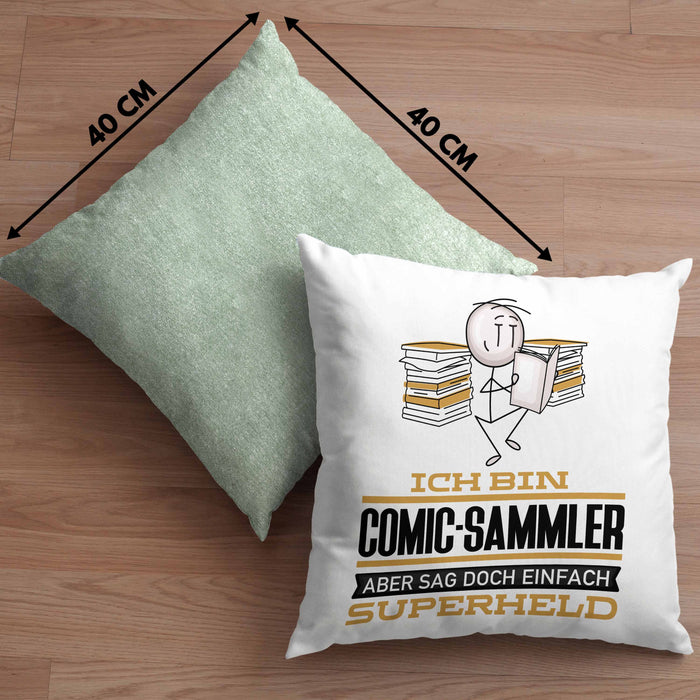 Comic-Sammler Geschenk Kissen mit Füllung 40x40 Ich Bin Comic-Sammler Aber Sag Doch Einfach Superheld Lustige Geschenkdiee für Comic-Sammler (Grau) Grün Trendation
