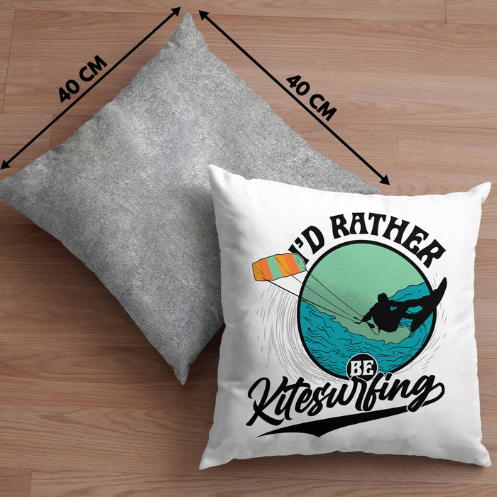 Kitesurfing Kissen mit Füllung 40x40 Geschenk für Kitesurfer Geschenkidee I'd Rather Be Kitesurfing (Grau) Grau Trendation