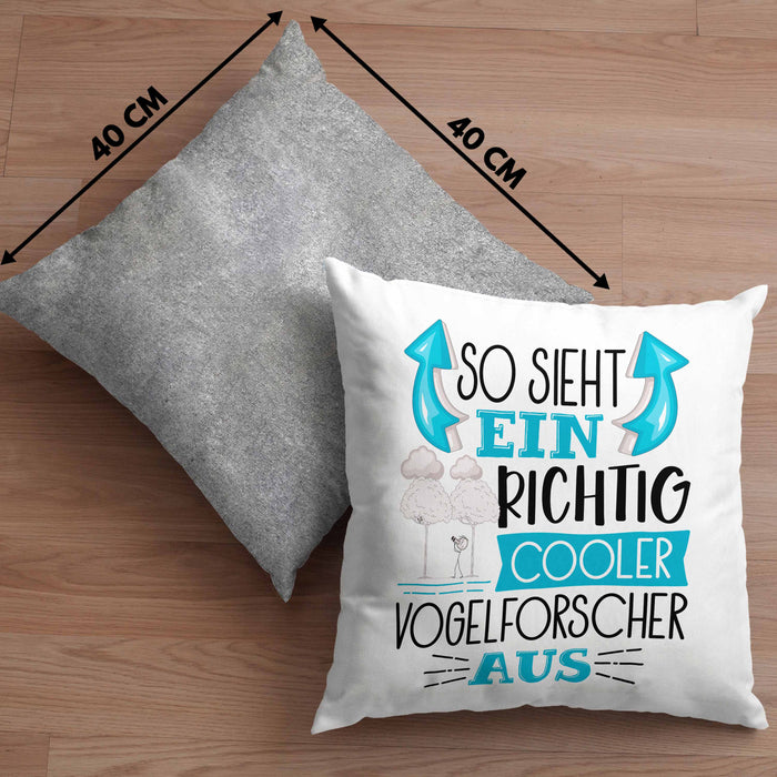 Vogelforscher Kissen mit Füllung 40x40 So Sieht Ein Richtig Cooler Vogelforscher Aus Geschenk Lustiger Spruch Geschenkidee (Grau) Grau Trendation