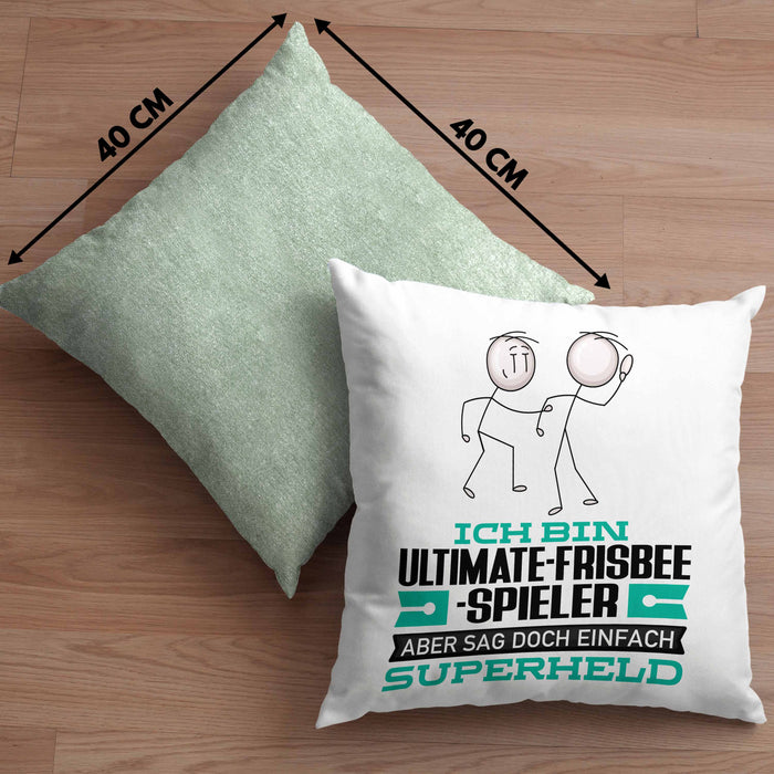 Ultimate-Frisbee-Spieler Geschenk Kissen mit Füllung 40x40 Ich Bin Ultimate-Frisbee-Spieler Aber Sag Doch Einfach Superheld Lustige Geschenkdiee für Ultimate-Frisbee-Spieler (Grau) Grün Trendation