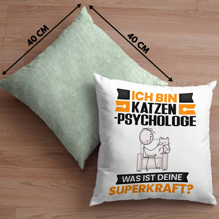 Katzenpsychologe Kissen mit Füllung 40x40 Geschenk für Katzenpsychologe Geburtstag Lustiger Spruch Was Ist Deine Superkraft (Grau) Grün Trendation