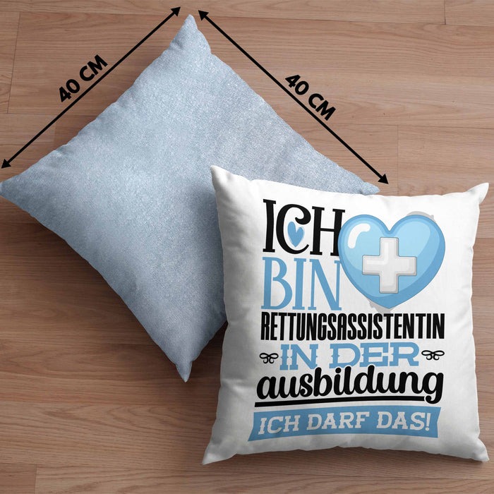 Rettungsassistentin Ausbildung Start Geschenk Kissen mit Füllung 40x40 Ich Bin Rettungsassistentin In Der Ausbildung Ich Darf Das Geschenkidee (Grau) Blau Trendation